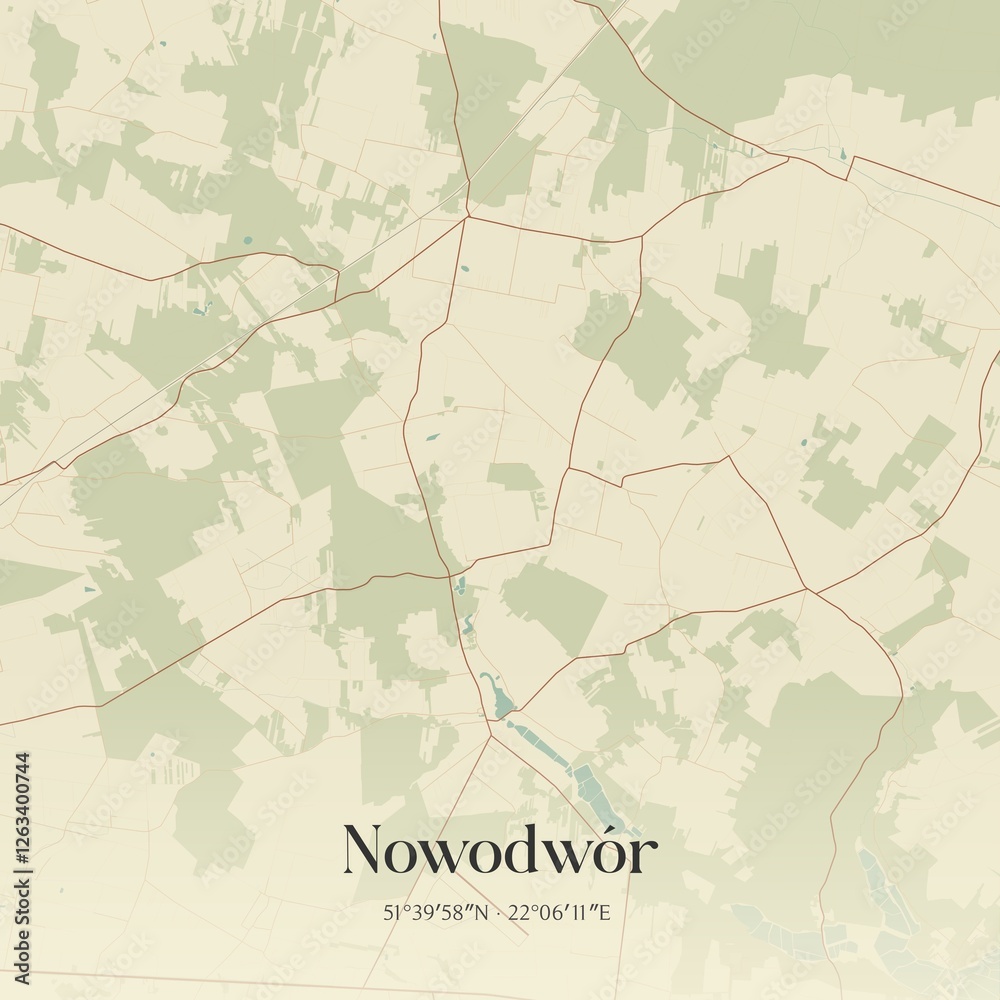 Fototapeta premium Vintage map of Nowodwór, Poland.