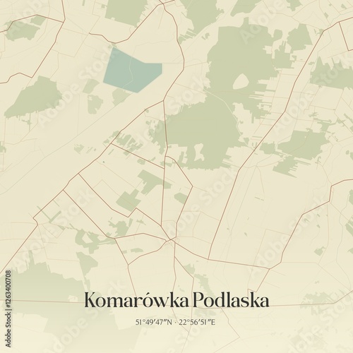 Vintage map of Komarówka Podlaska, Poland. photo