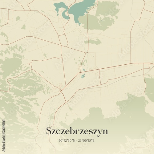 Vintage map of Szczebrzeszyn, Poland. photo