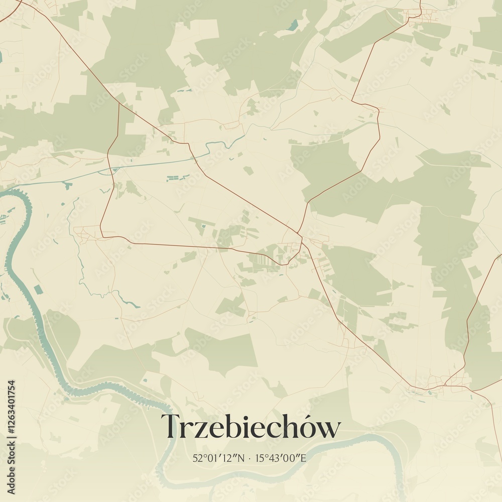 Fototapeta premium Vintage map of Trzebiechów, Poland.