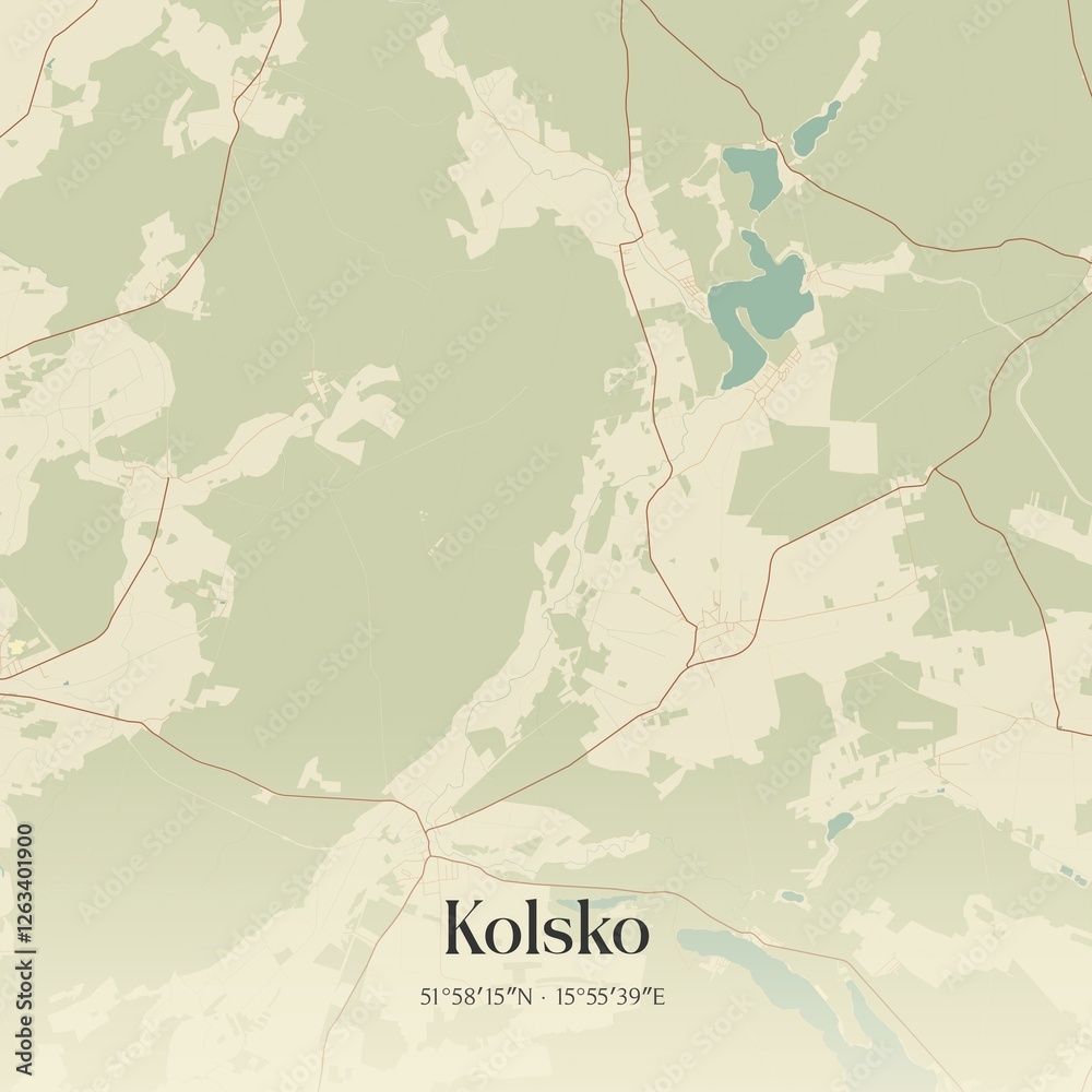 Fototapeta premium Vintage map of Kolsko, Poland.