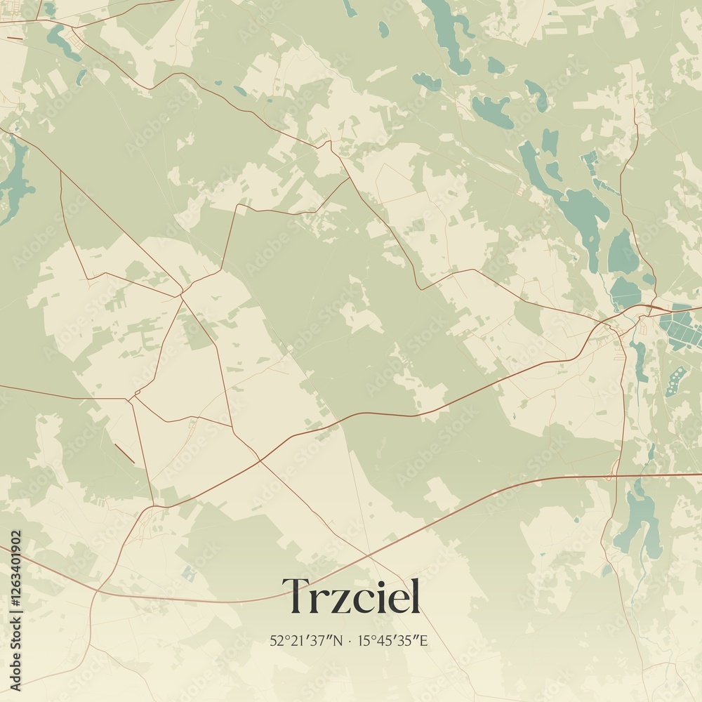 Fototapeta premium Vintage map of Trzciel, Poland.