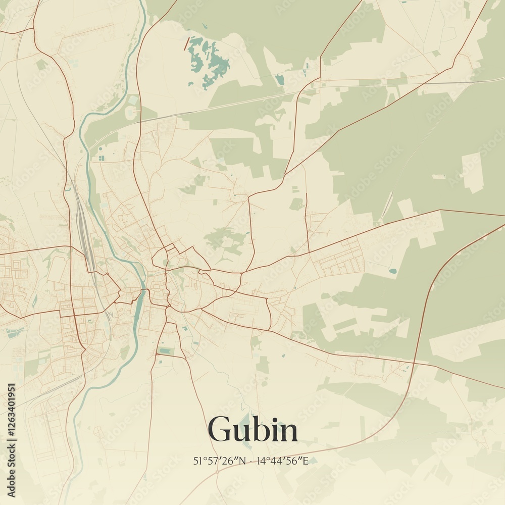 Fototapeta premium Vintage map of Gubin, Poland.