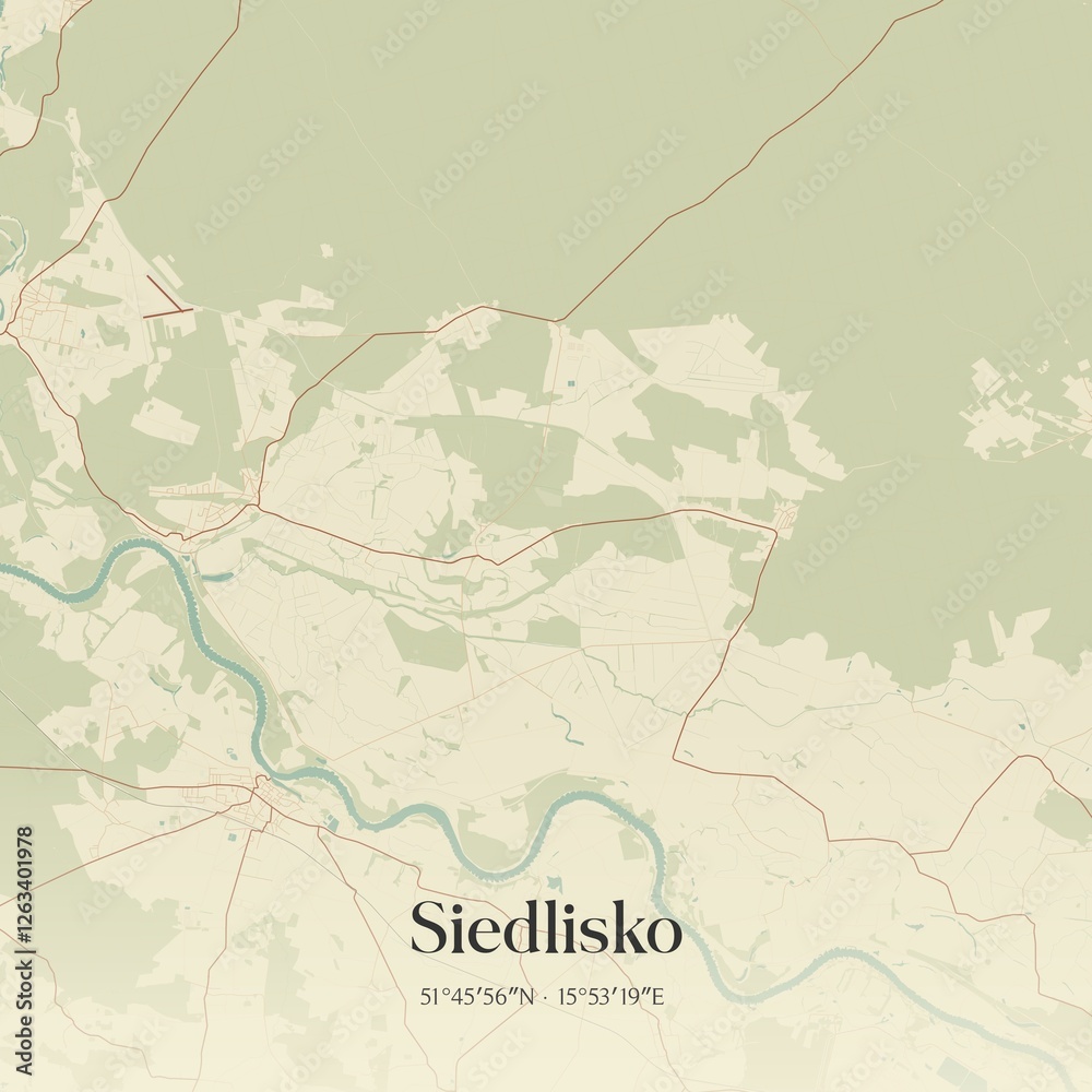 Fototapeta premium Vintage map of Siedlisko, Poland.