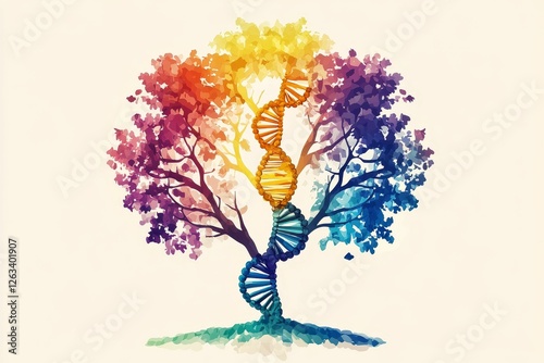 Colorful tree DNA helix vibrant life science