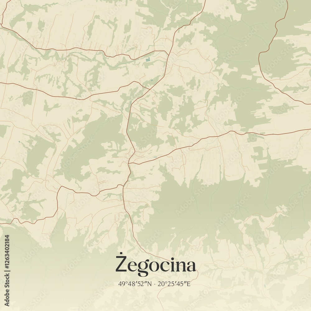 Fototapeta premium Vintage map of Zegocina, Poland.