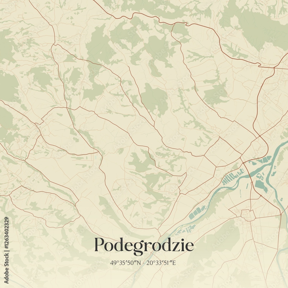 Fototapeta premium Vintage map of Podegrodzie, Poland.