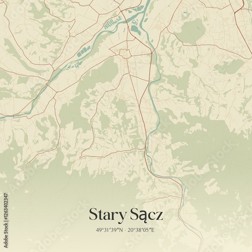 Vintage map of Stary Sacz, Poland. photo