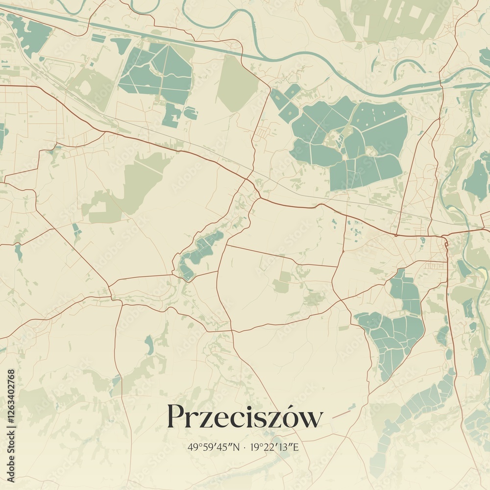 Obraz premium Vintage map of Przeciszów, Poland.
