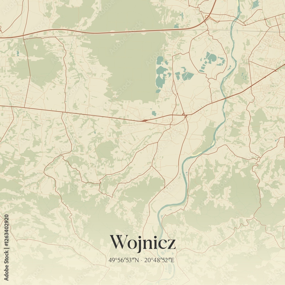 Fototapeta premium Vintage map of Wojnicz, Poland.