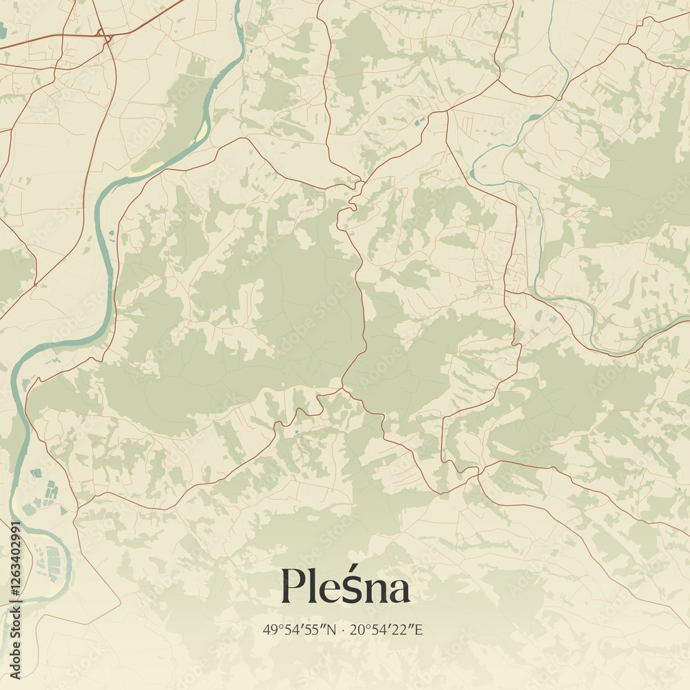 Fototapeta premium Vintage map of Plesna, Poland.