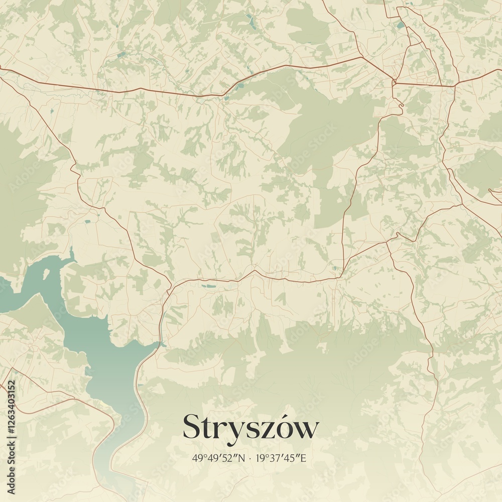 Fototapeta premium Vintage map of Stryszów, Poland.