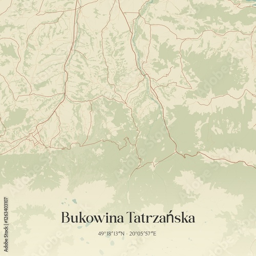 Vintage map of Bukowina Tatrzanska, Poland. photo