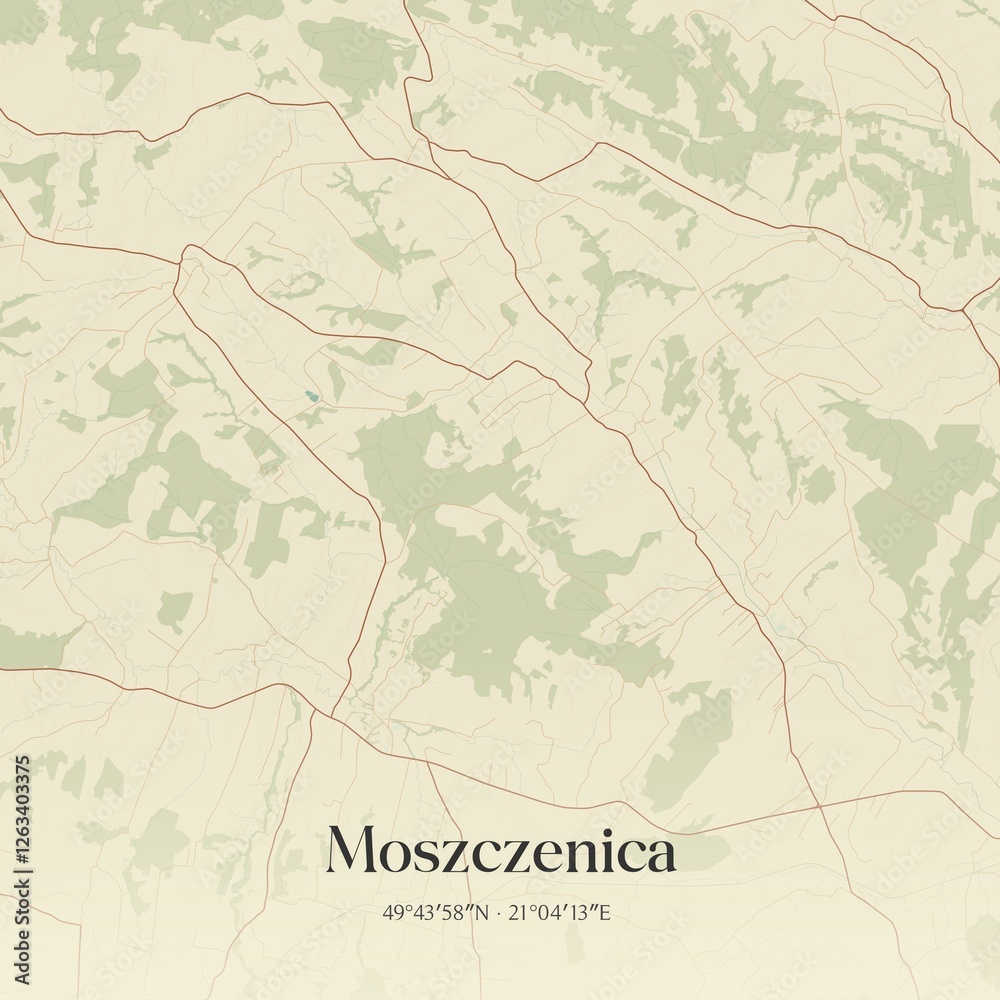 Fototapeta premium Vintage map of Moszczenica, Poland.