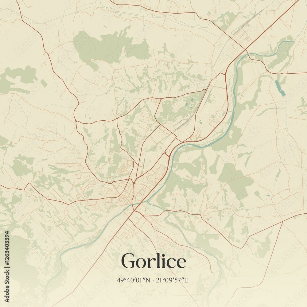 Fototapeta premium Vintage map of Gorlice, Poland.