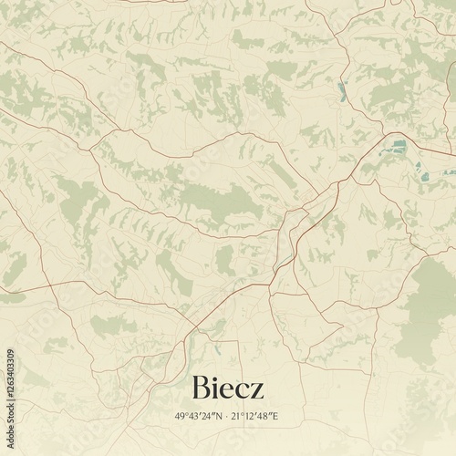 Vintage map of Biecz, Poland. photo