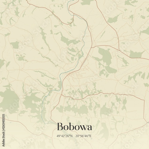 Vintage map of Bobowa, Poland. photo