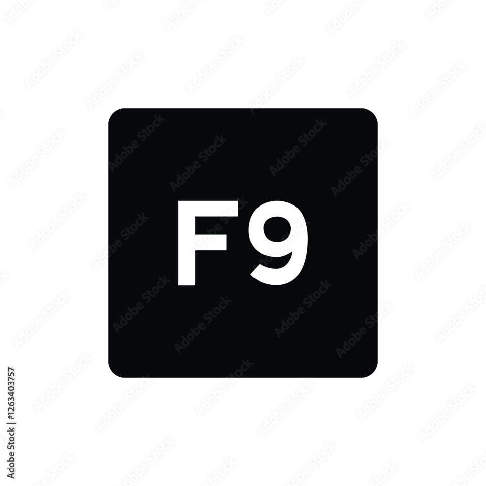 Key with with F9 symbol. Black computer keyboard. Button icon vector illustration. Key with with F9 symbol. Black computer keyboard. Button icon vector illustration.