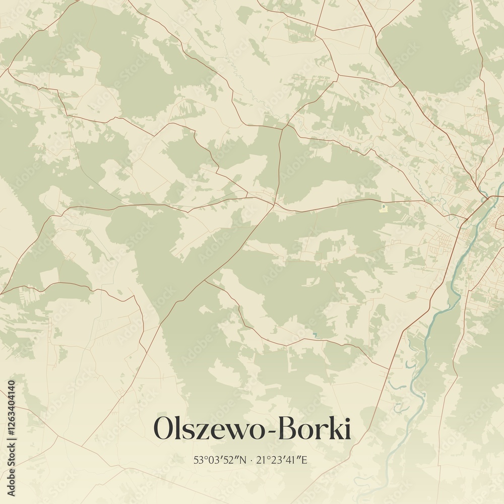 Fototapeta premium Vintage map of Olszewo-Borki, Poland.