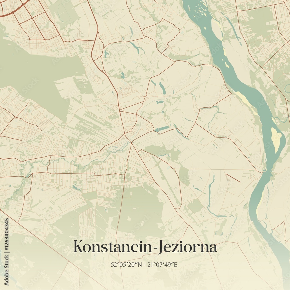 Fototapeta premium Vintage map of Konstancin-Jeziorna, Poland.