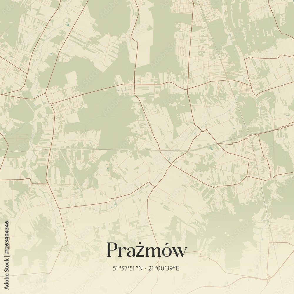 Fototapeta premium Vintage map of Prazm�w, Poland.