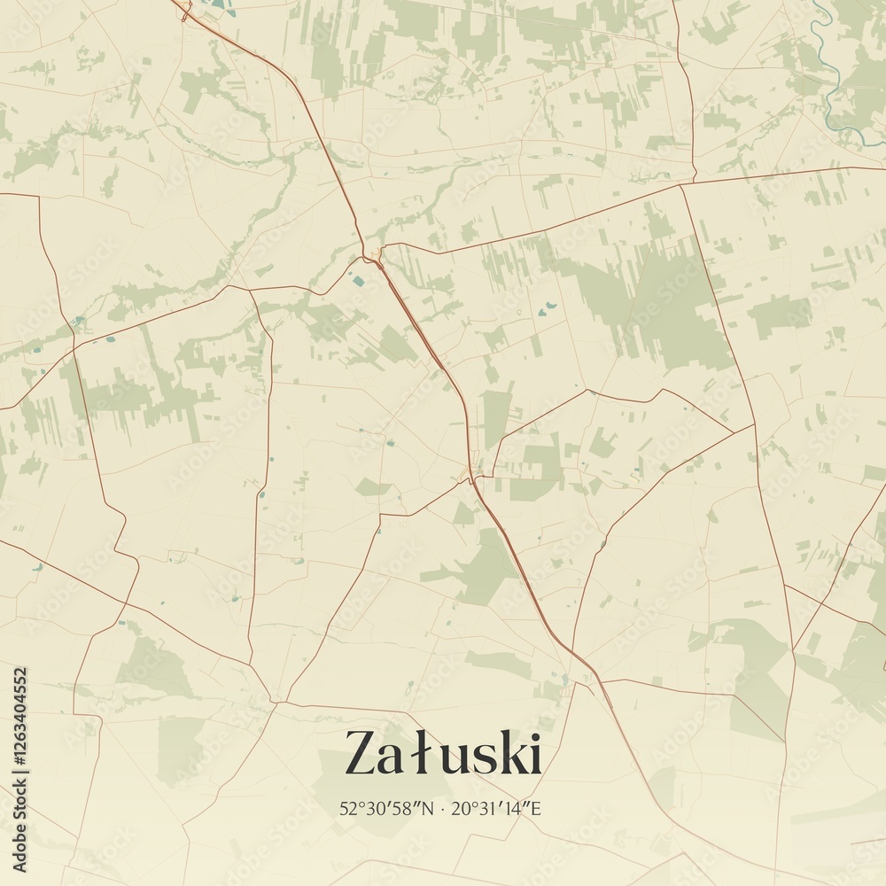 Fototapeta premium Vintage map of Zaluski, Poland.