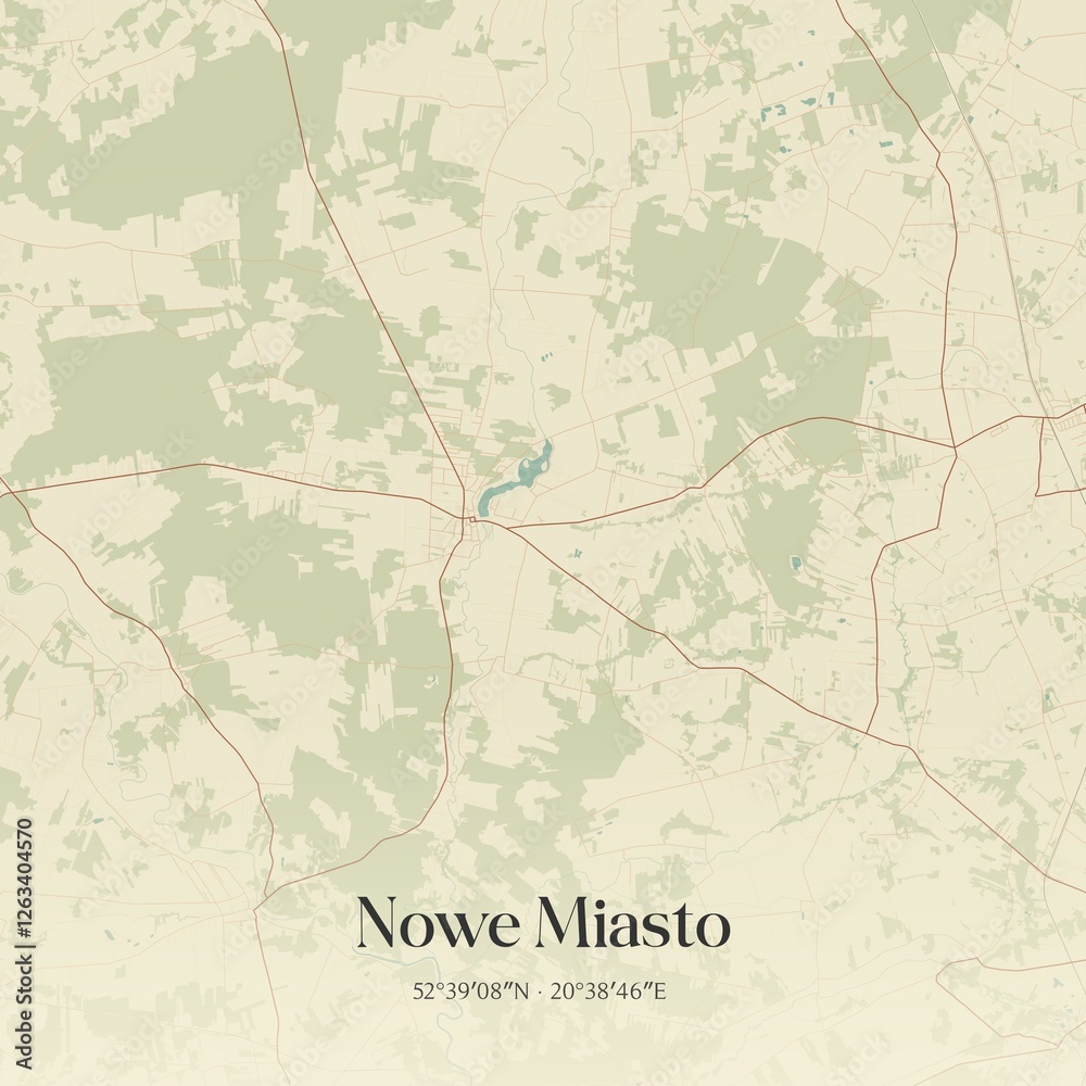 Fototapeta premium Vintage map of Nowe Miasto, Poland.