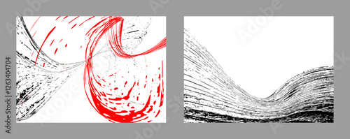 Strokes of black and red paint on a white background. Set of two templates. Graffiti element. Design template for the design of banners, posters, booklets, covers, magazines. EPS 10