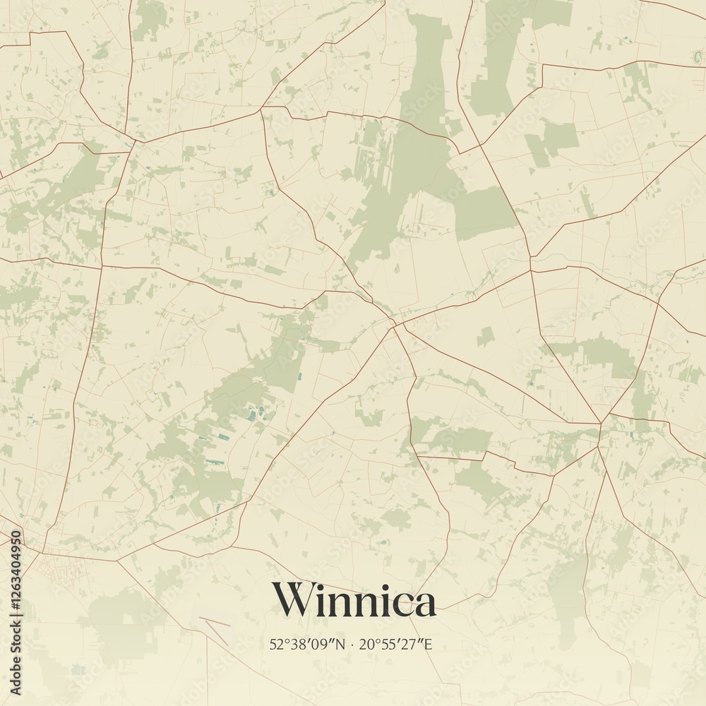 Fototapeta premium Vintage map of Winnica, Poland.