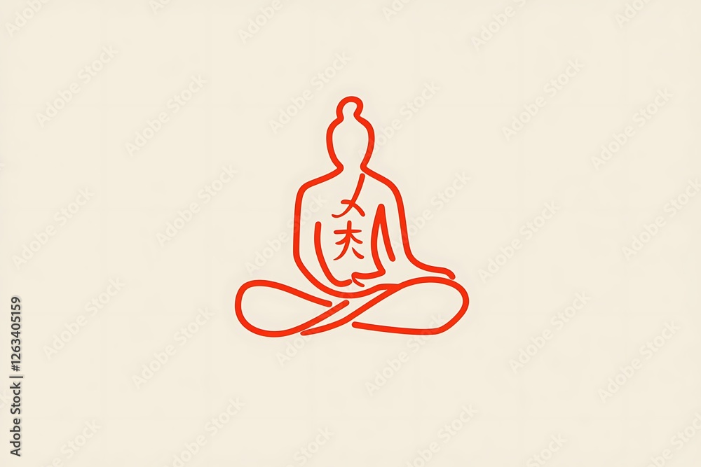 Minimalistic logo with the '巴' and '中' symbols in a lotus position, light orange color on a cream background. Minimalistic logo with the '巴' and '中' symbols in a lotus position, light orange color on a cream background.