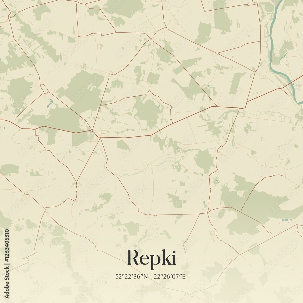 Fototapeta premium Vintage map of Repki, Poland.