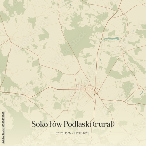 Vintage map of Sokolów Podlaski (rural), Poland. photo