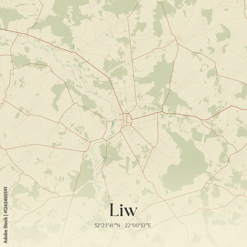 Fototapeta premium Vintage map of Liw, Poland.