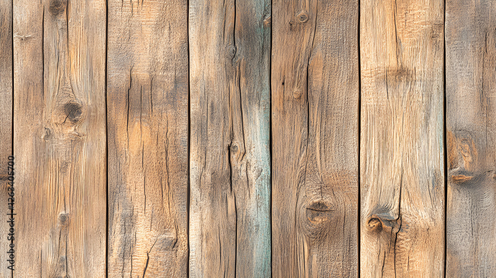 Fototapeta premium Aged wooden texture pattern background featuring rustic oak planks with visible cracks and grain, warm and natural.