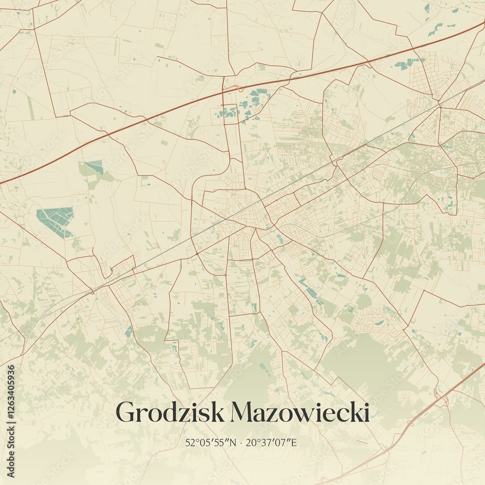 Obraz premium Vintage map of Grodzisk Mazowiecki, Poland.