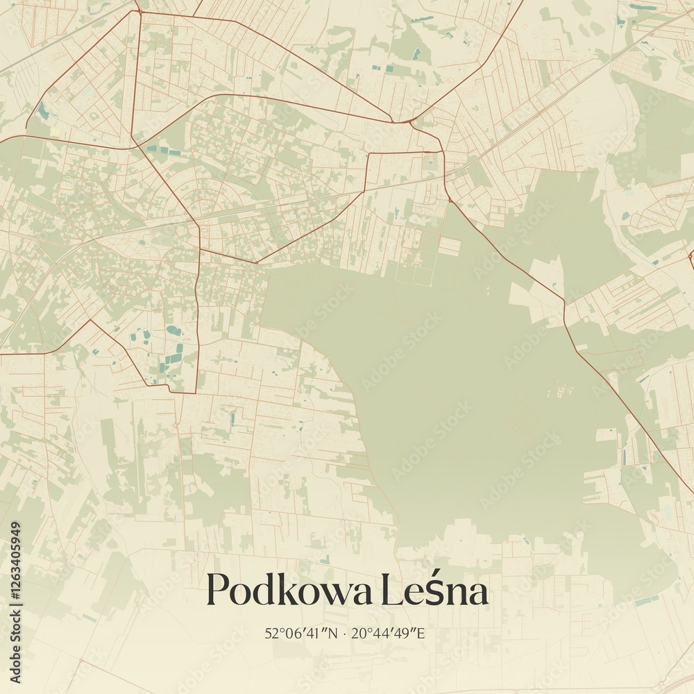 Obraz premium Vintage map of Podkowa Lesna, Poland.