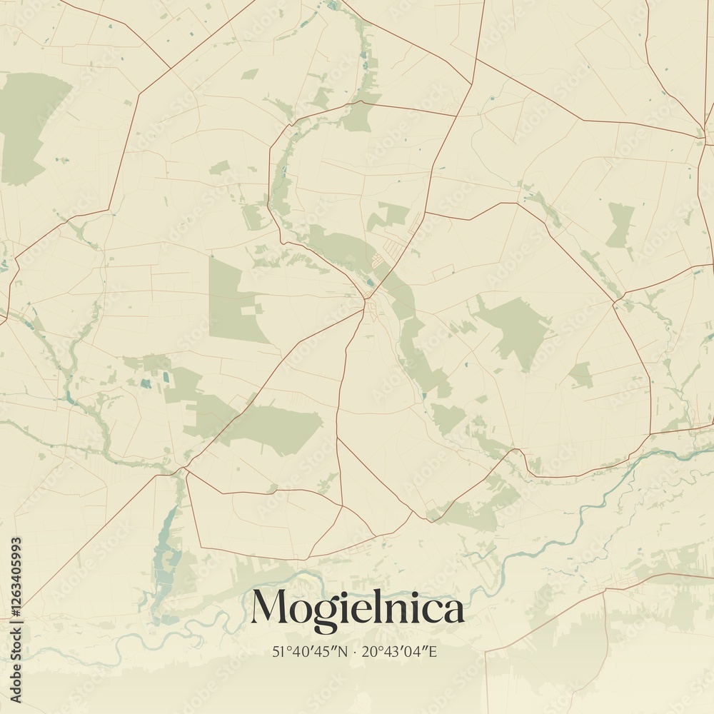 Obraz premium Vintage map of Mogielnica, Poland.