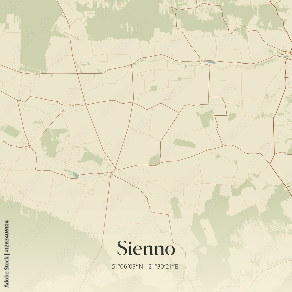 Fototapeta premium Vintage map of Sienno, Poland.