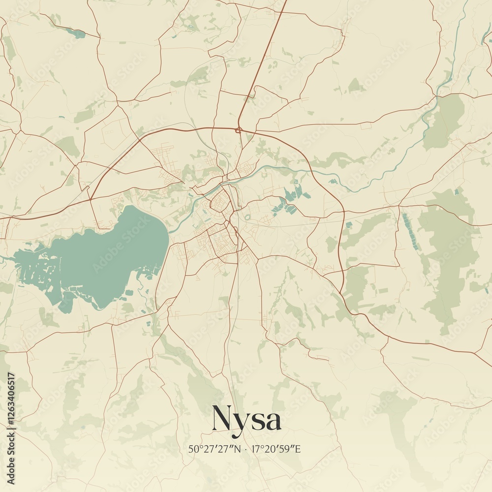 Fototapeta premium Vintage map of Nysa, Poland.