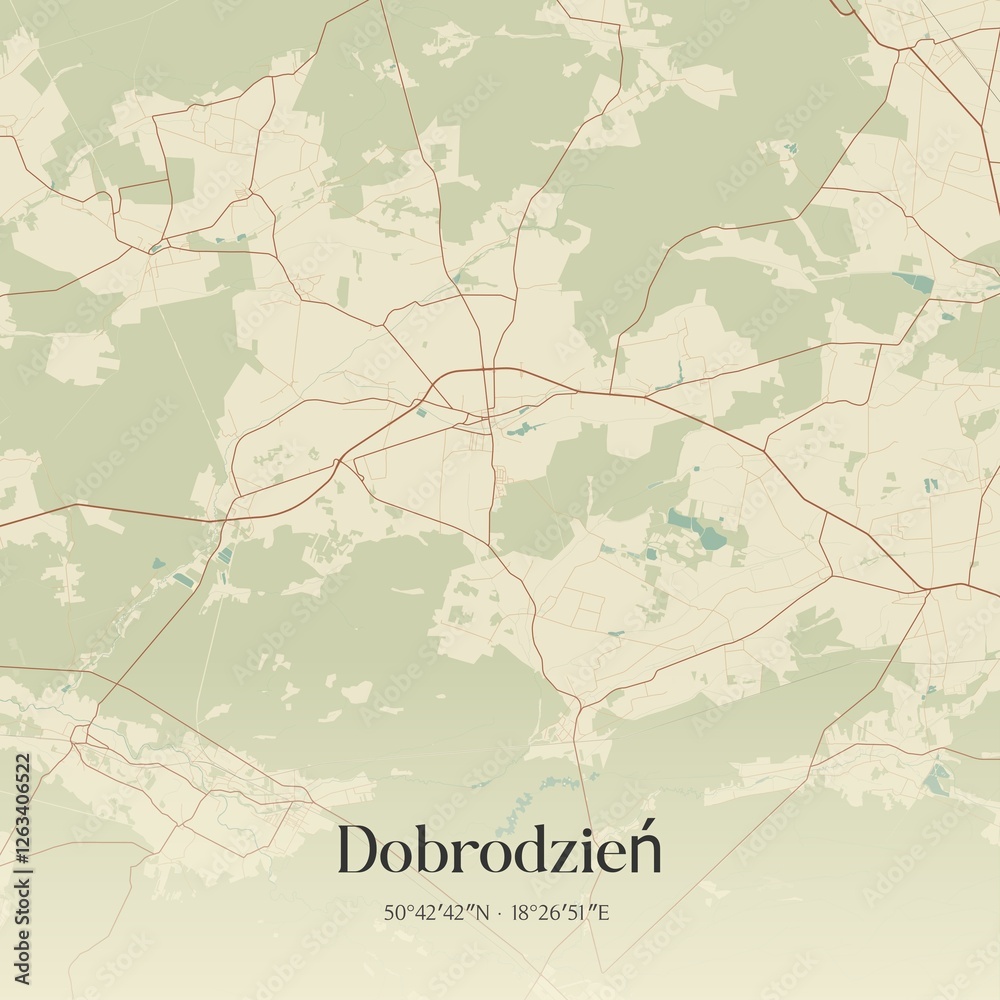 Vintage map of Dobrodzien, Poland.