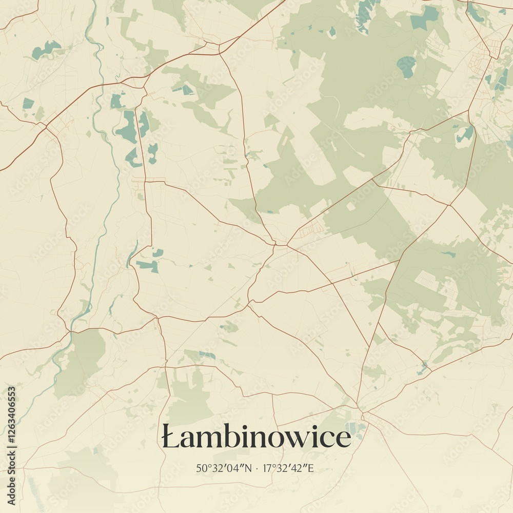 Fototapeta premium Vintage map of Lambinowice, Poland.