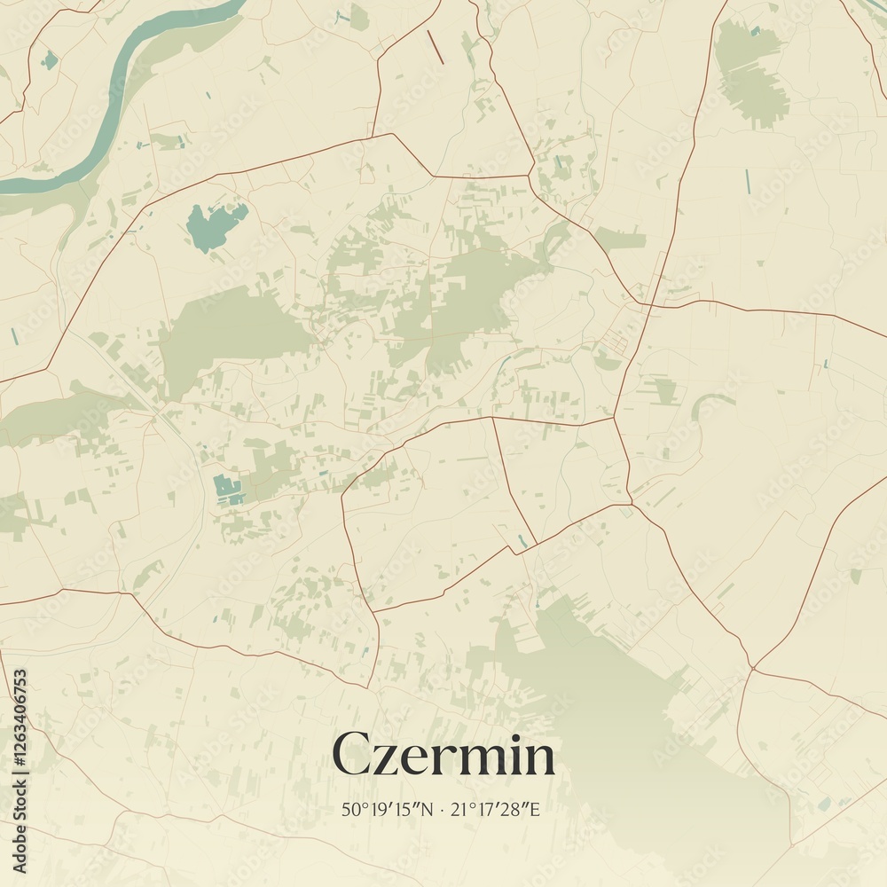 Fototapeta premium Vintage map of Czermin, Poland.