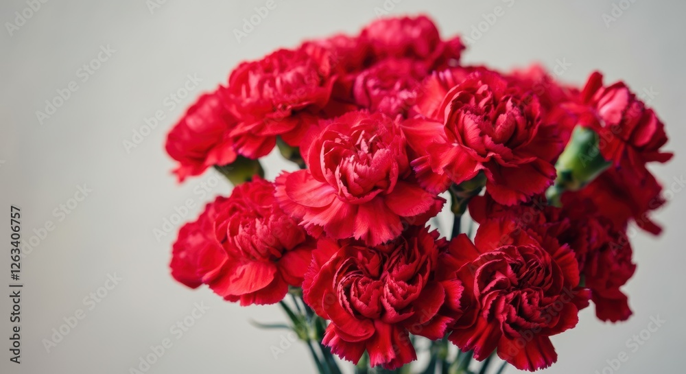 Vibrant red carnations bouquet in bloom with lush green stems Vibrant red carnations bouquet in bloom with lush green stems