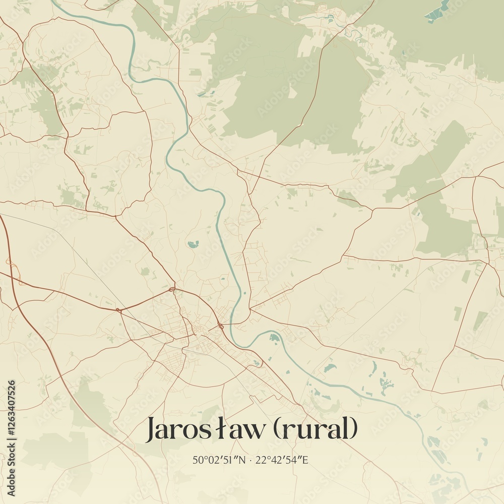 Fototapeta premium Vintage map of Jaroslaw (rural), Poland.