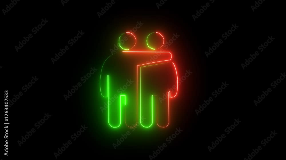 Neon glowing man icon animated on a black background. Neon glowing man icon animated on a black background.