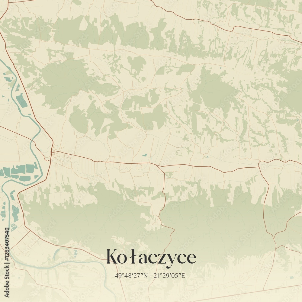 Obraz premium Vintage map of Kolaczyce, Poland.