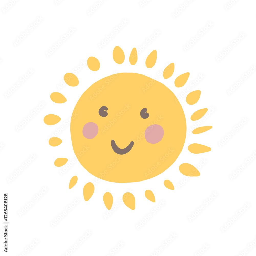 Cute sun smiles with vibrant colors, bringing joy to kids playful designs isolated on white vector illustration Cute sun smiles with vibrant colors, bringing joy to kids playful designs isolated on white vector illustration