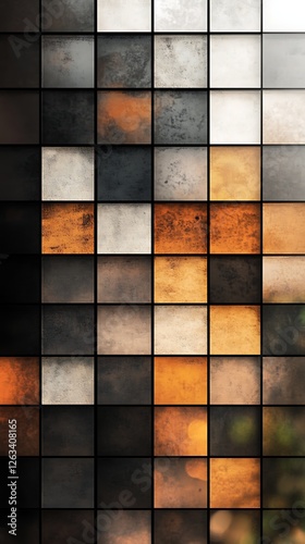 Abstract square mosaic wall, city background photo