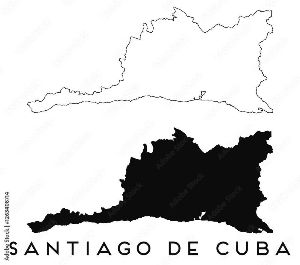 Obraz premium Santiago de Cuba city map outline and black silhouette vector
