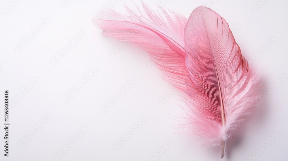 A soft pink feather placed gently on a white textured background, ideal for elegant, minimalistic, and delicate design themes. A soft pink feather placed gently on a white textured background, ideal for elegant, minimalistic, and delicate design themes.